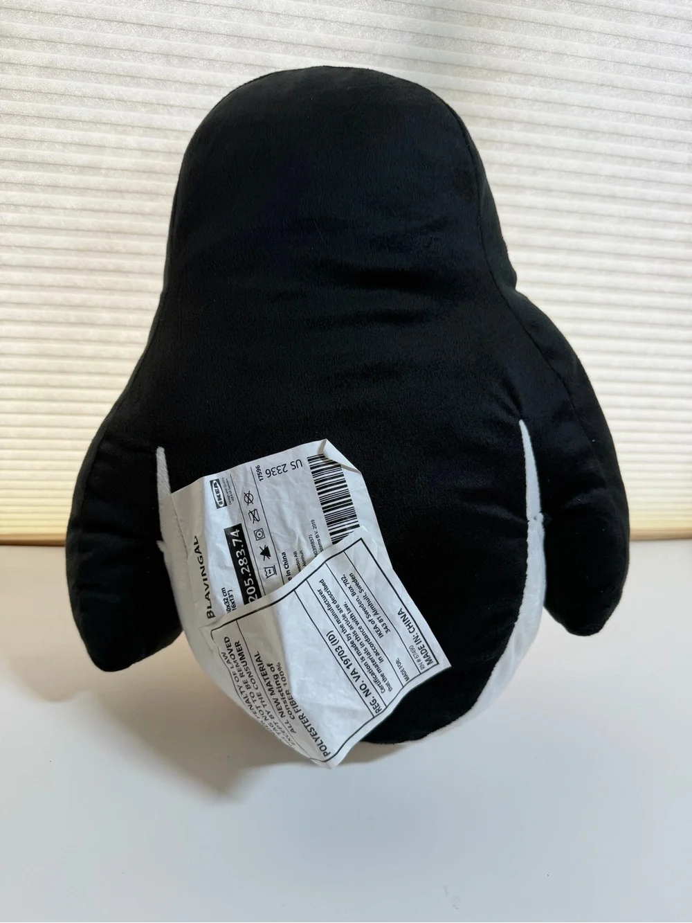 IKEA Black, White & Orange Plush Penguin Toy. Blavingad Penguin shape cushion